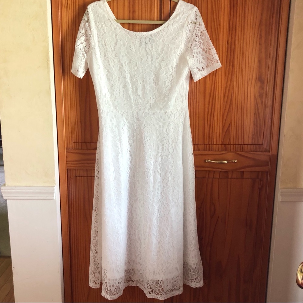 White Lace Fit and Flare Dress